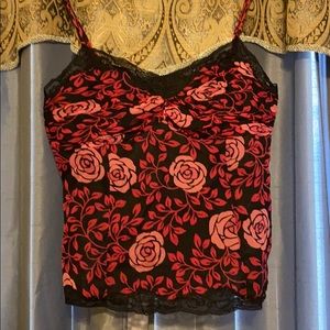 100% Silk Style & Co Rose, Black fashion Tank Top